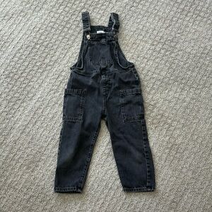 Zara Distressed Black Denim Overalls